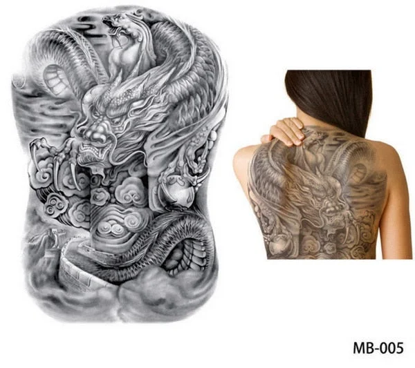 48*35 cm large tattoo stickers 2018 new designs fish wolf buddha waterproof temporary flash tattoos full back chest body for men