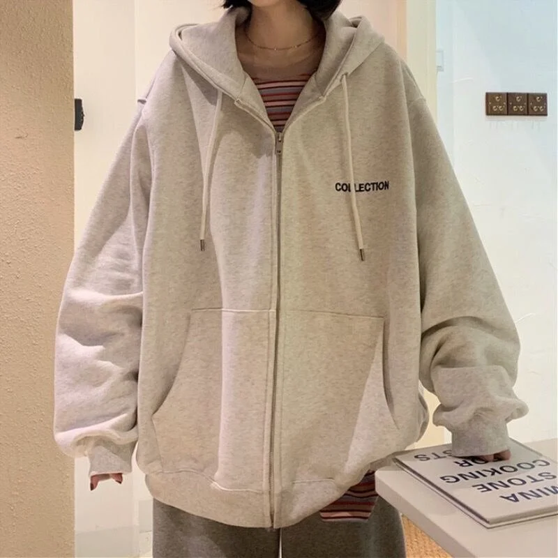 Y2K Vintage Oversized Women Hoodies Harajuku Aesthetic Zip Up Hooded Sweatshirt Top Long Sleeve E Girl Clothes Casual ins