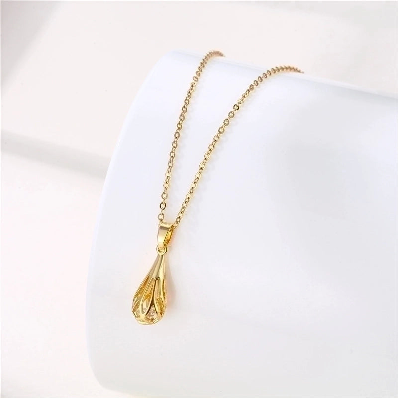Stainless Steel Titanium Steel 18K Gold Plated Shiny Plating Inlay Rabbit Angel Snake Zircon Pendant Necklace