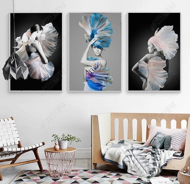 Abstract Beautiful Woman Peacock Model Canvas Poster And Print Modern Lady Paiting For Living Room Decor Wall Art No Frame