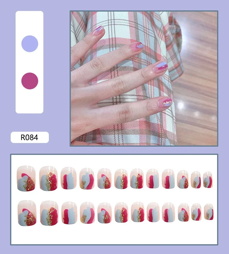 French Nails Art Tips Fake Nail Press on False with Glue Designs Set Full Cover Artificial Box Short Display Kiss Stick Square-Nail Inspo