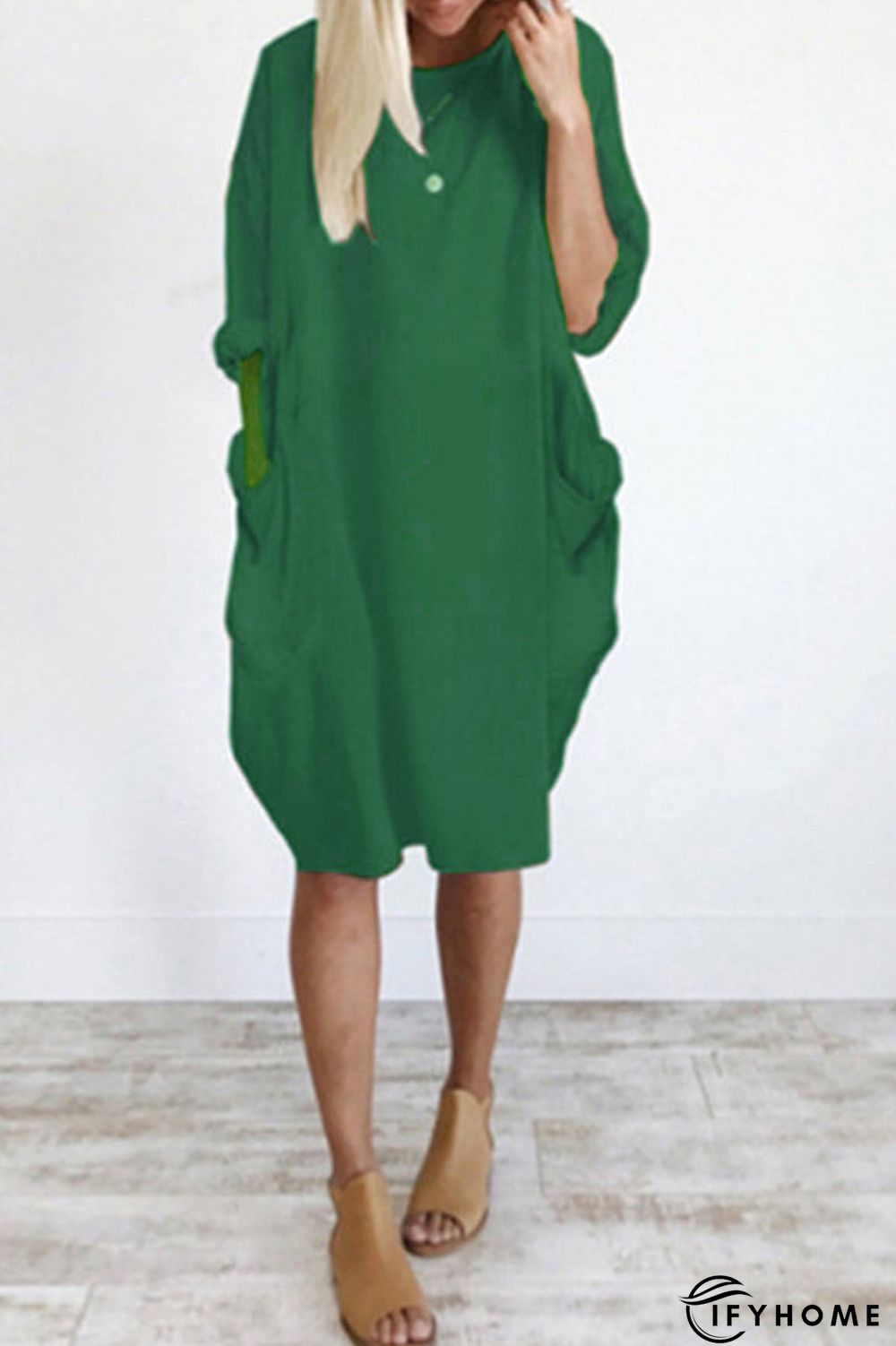 Plus Size Pocket Short Sleeve Midi Dress | IFYHOME