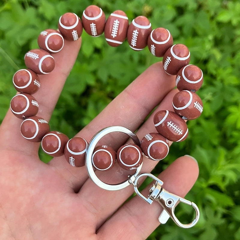 Vintage Style Minimalist Basketball Football Wood Beaded Unisex Bag Pendant Keychain