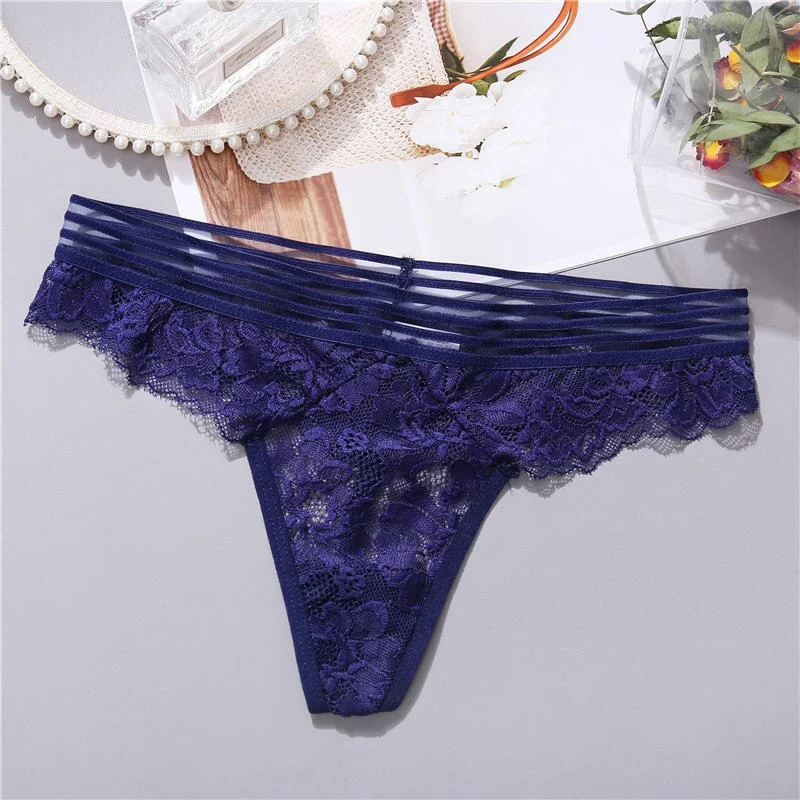 Sexy Lace G-string Panties Women Underwear Transparent Sexy Thong Panties for Female Underpants Mesh Waist Striped Lingerie