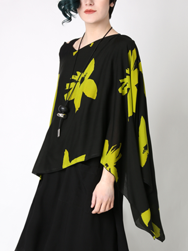 Loose Print Slit Sleeve Dress
