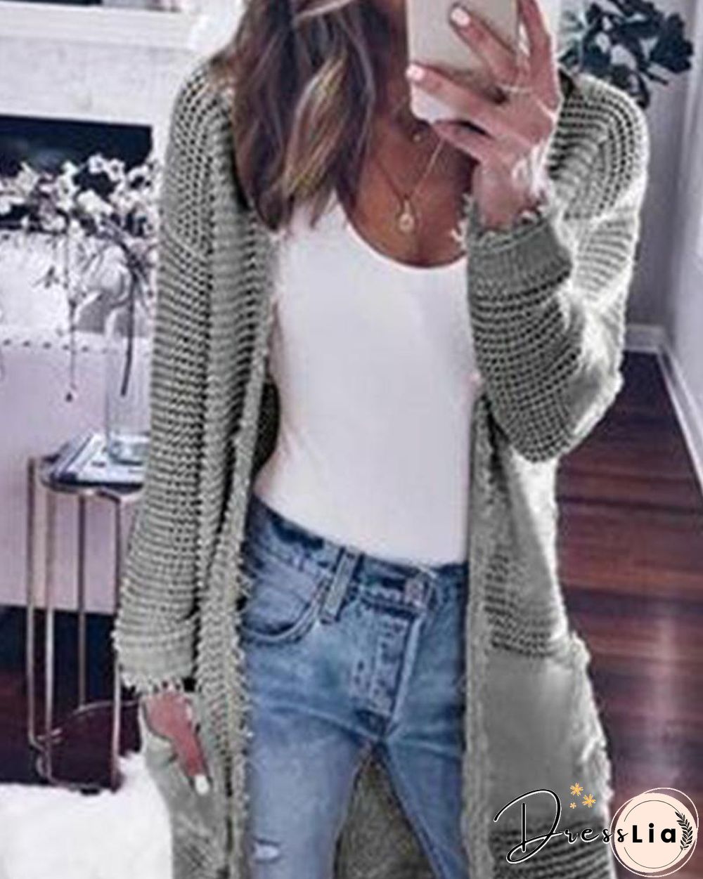 Long Sleeve Solid Color Cardigan Casual Knit Sweater Jacket P13334