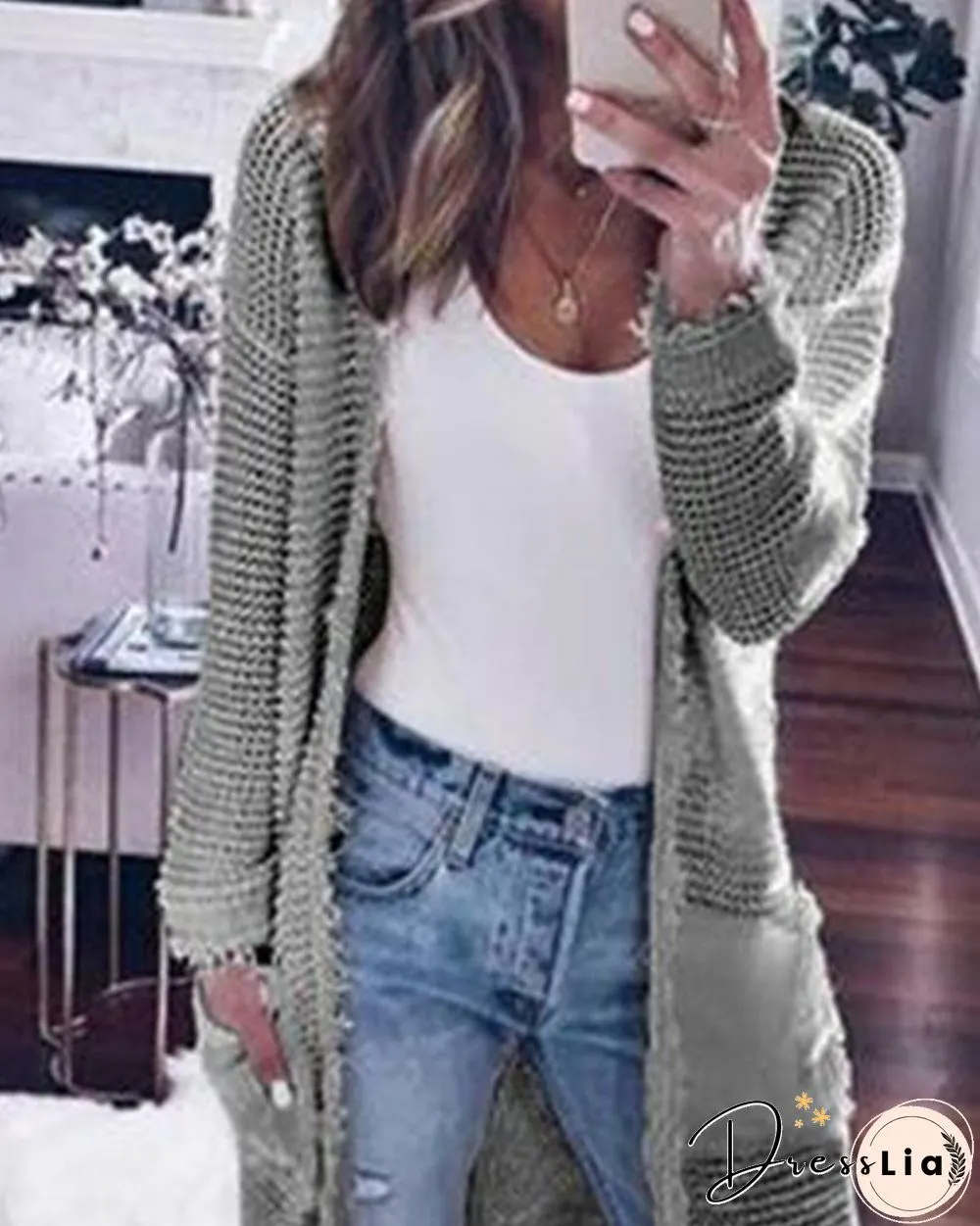 Long Sleeve Solid Color Cardigan Casual Knit Sweater Jacket P13334