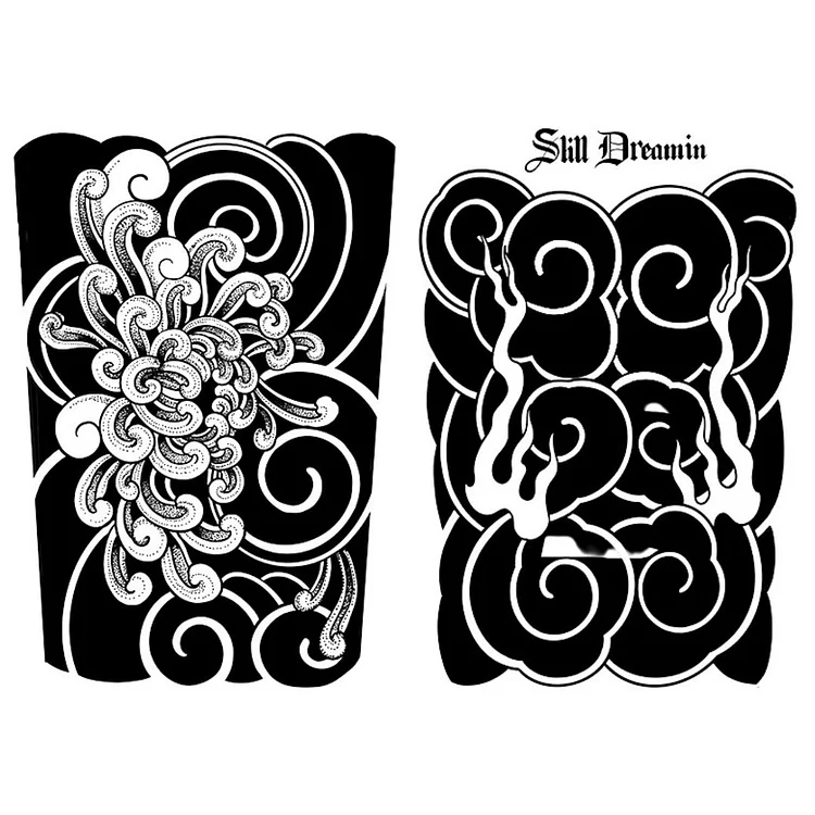 2 Sheets Black Flower Thunder Half Arm Semi-Permanent Tattoo