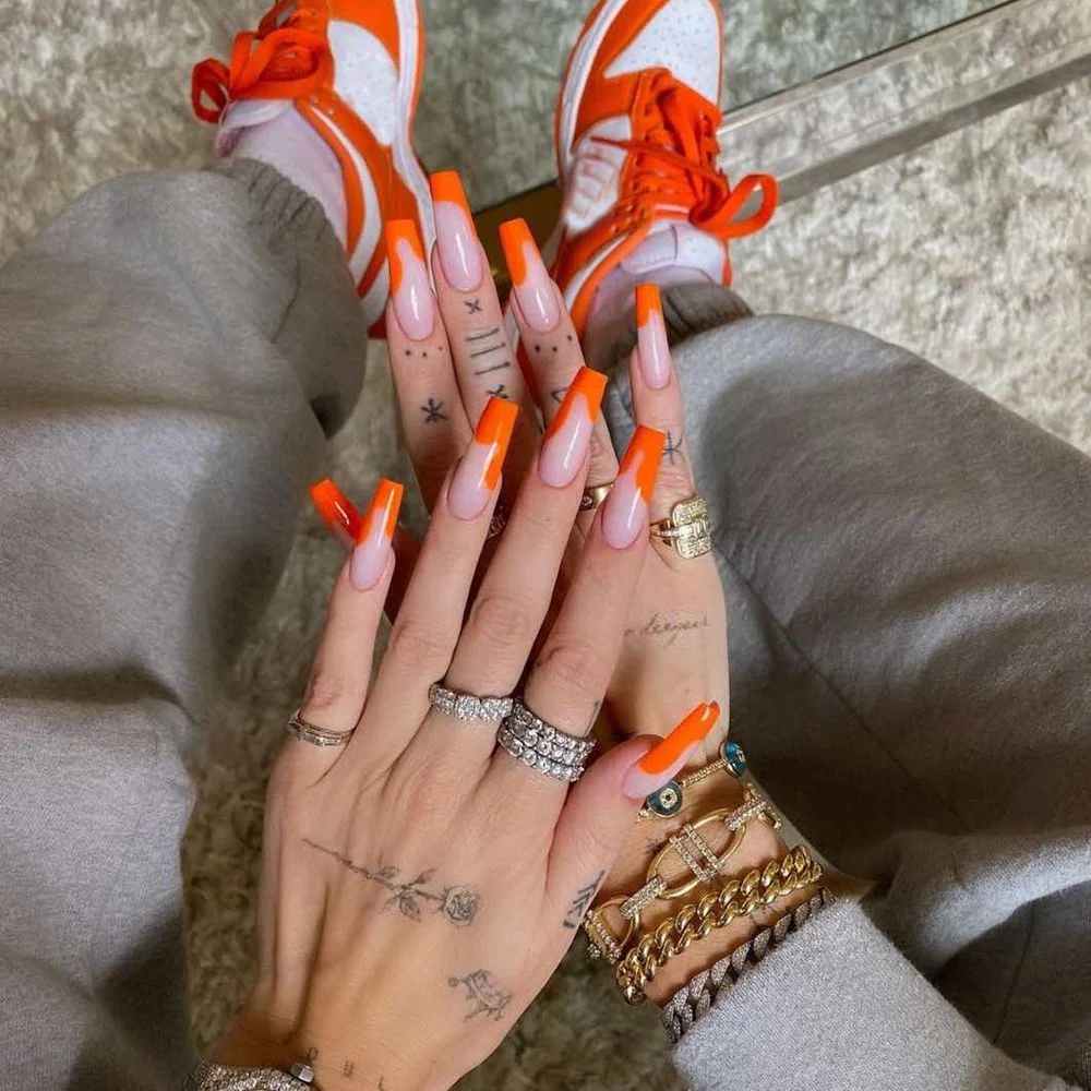 Fake nails with rainbow wave design Detachable Ballerina False Nails Wear Long Coffin Nails Full Cover Nail Tips Press On Nails