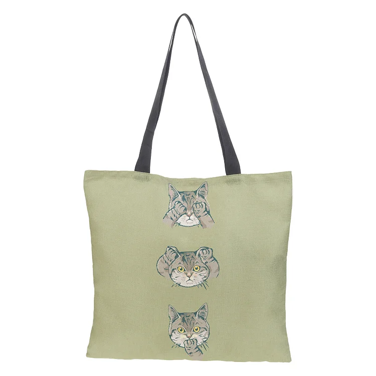 Linen Eco-friendly Tote Bag - Cat Emoji