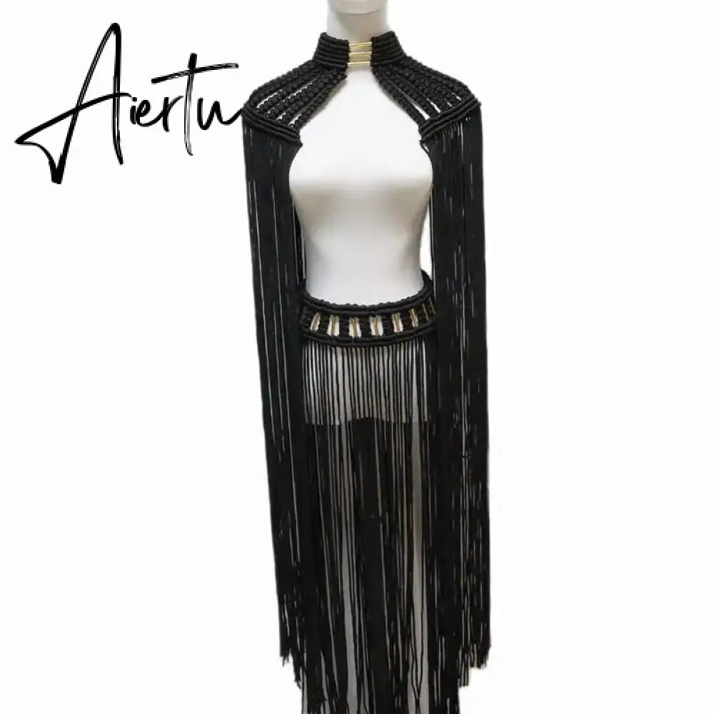 Tassel Hand Crochet Knitted Women Bikini Cover Ups 2023 Summer Holiday Beach Bathing Suit Sexy Hollow Out Skirts Matching Set Aiertu