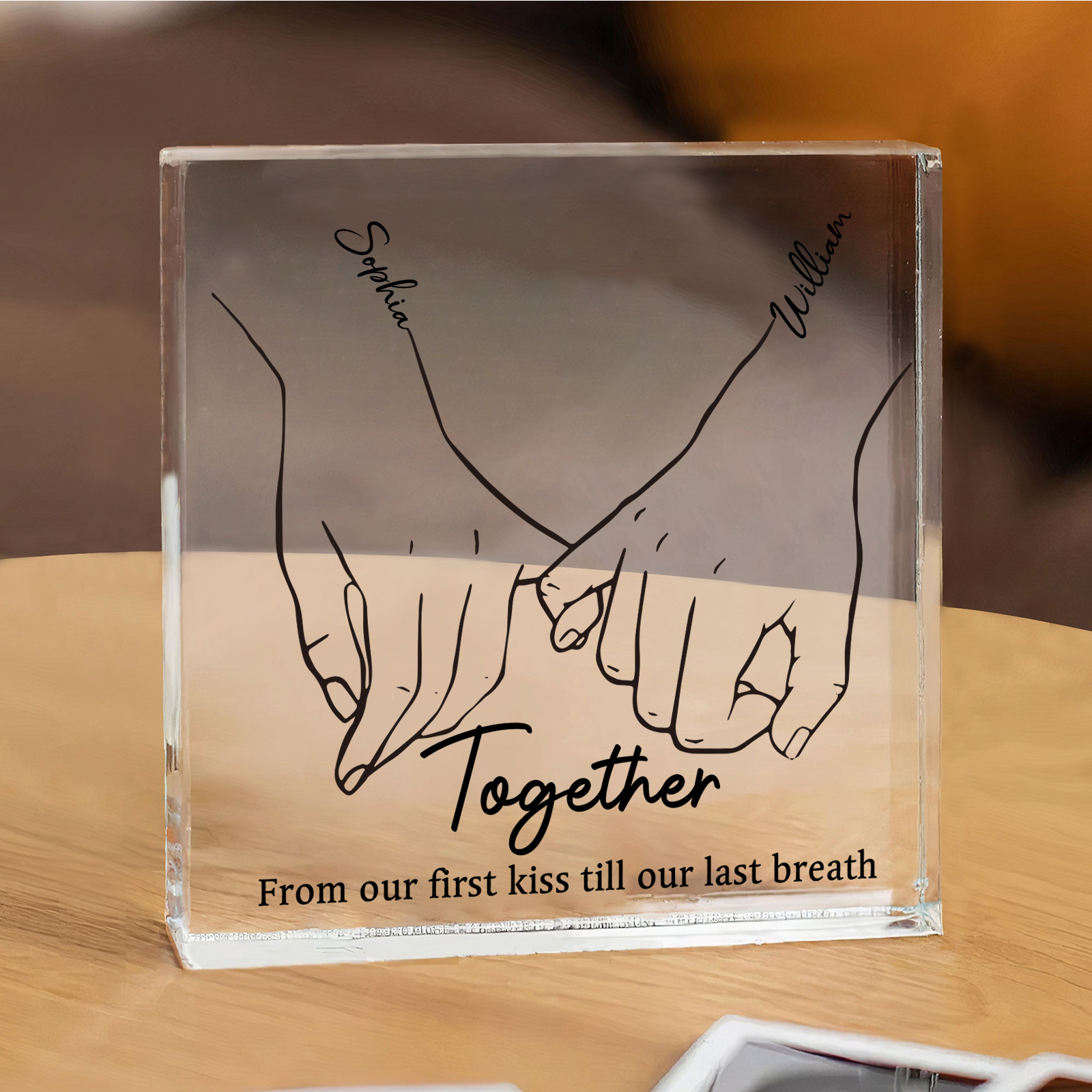 Personalised Acrylic Square Keepsake Custom 2 Names & 2 Texts Pinky Swear Rectangle Plaque Gift for Couples-Jessemade AU