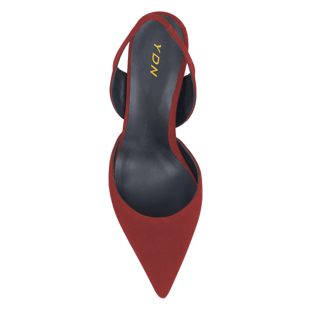 Burgundy Vegan Suede Stiletto Heel Pointed Toe Slingback Pumps