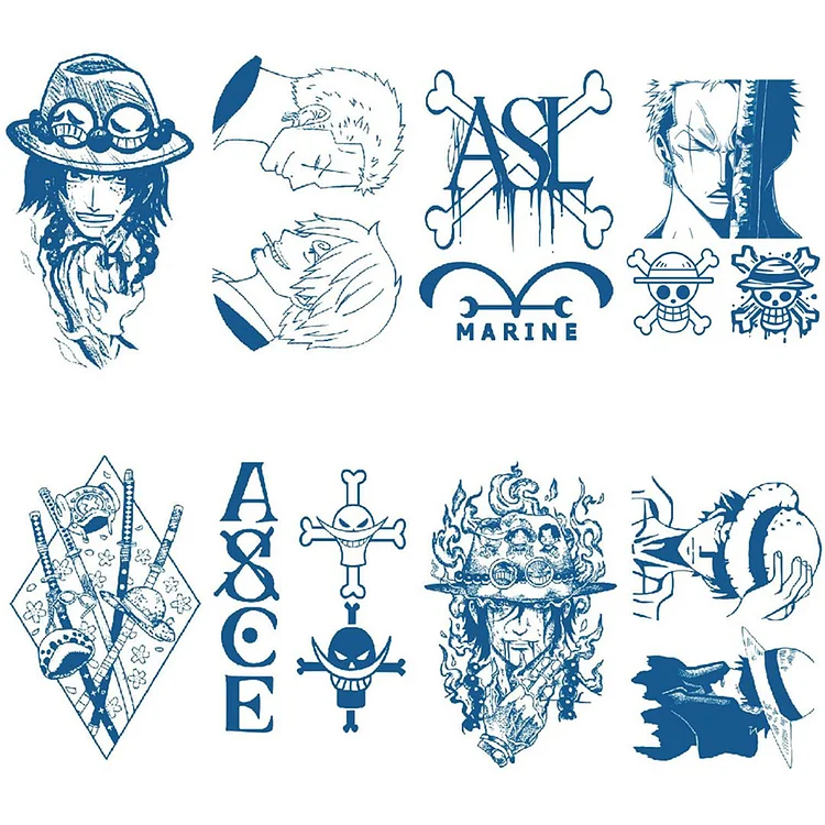 8Pcs Cartoon Tattoo Stickers Semi-permanent One Piece Cool Tattoos for Men Women