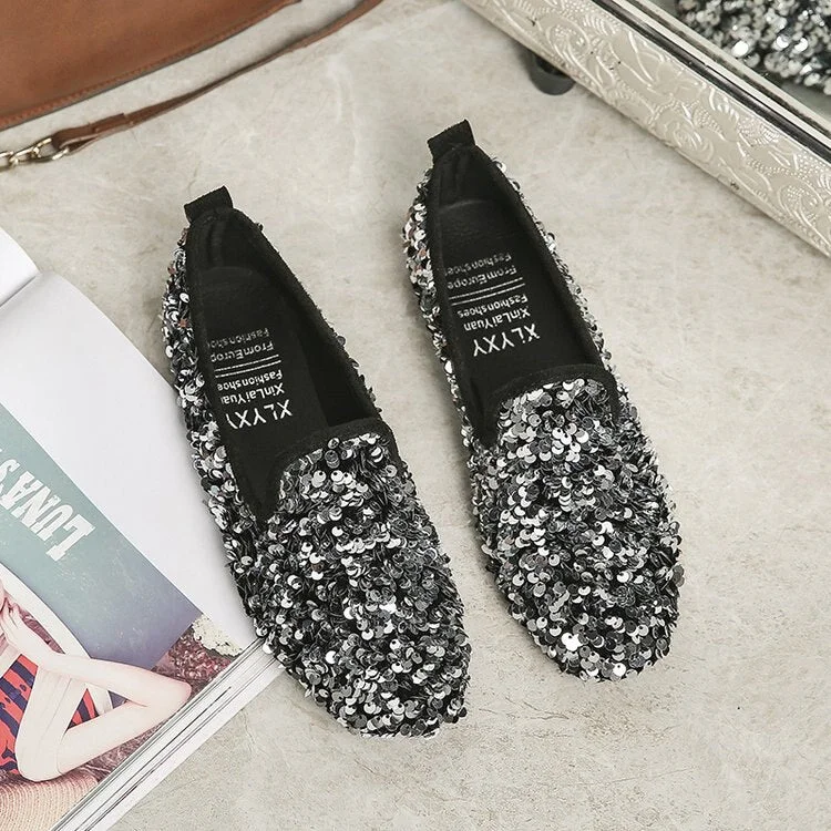 Fashion Women Ballet Shoes Leisure Spring Autumn Ballerina Bling Flash Sequins Flats Shoes Princess Shiny Pointed Wedding Shoes