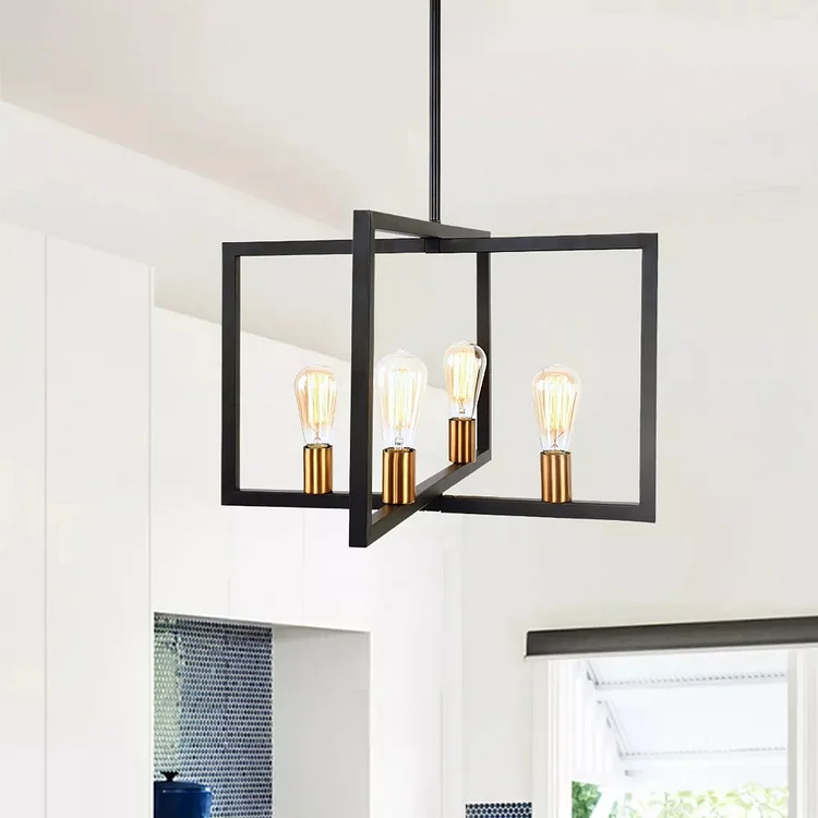 4 Light Square Metal Chandelier Modern Foyer Lamps Vjlight