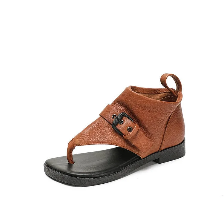 Women Summer Retro Leather Flip Flop Sandals