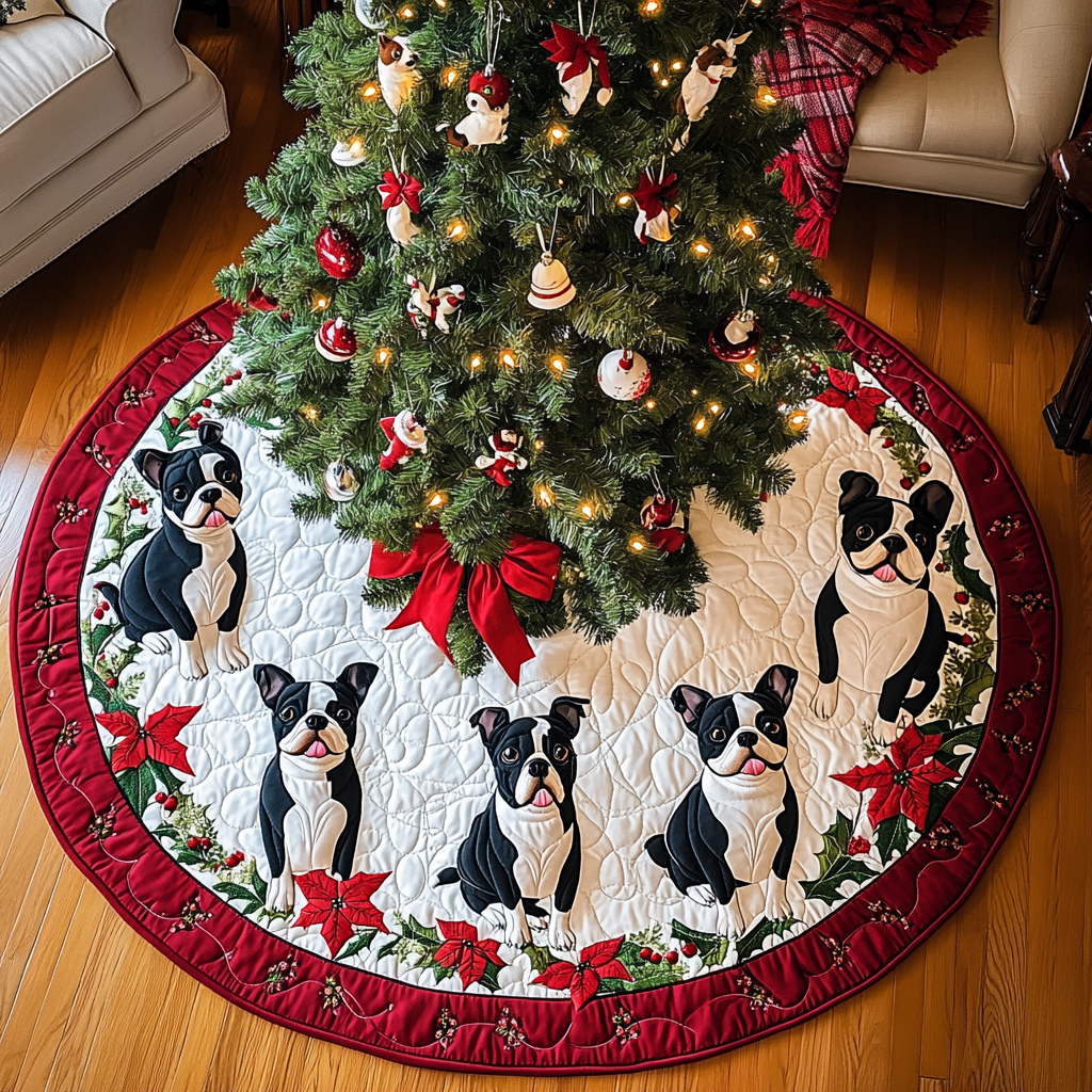 Boston Terrier Christmas Dreams Christmas Quilted Tree Skirt NCU0DV1622