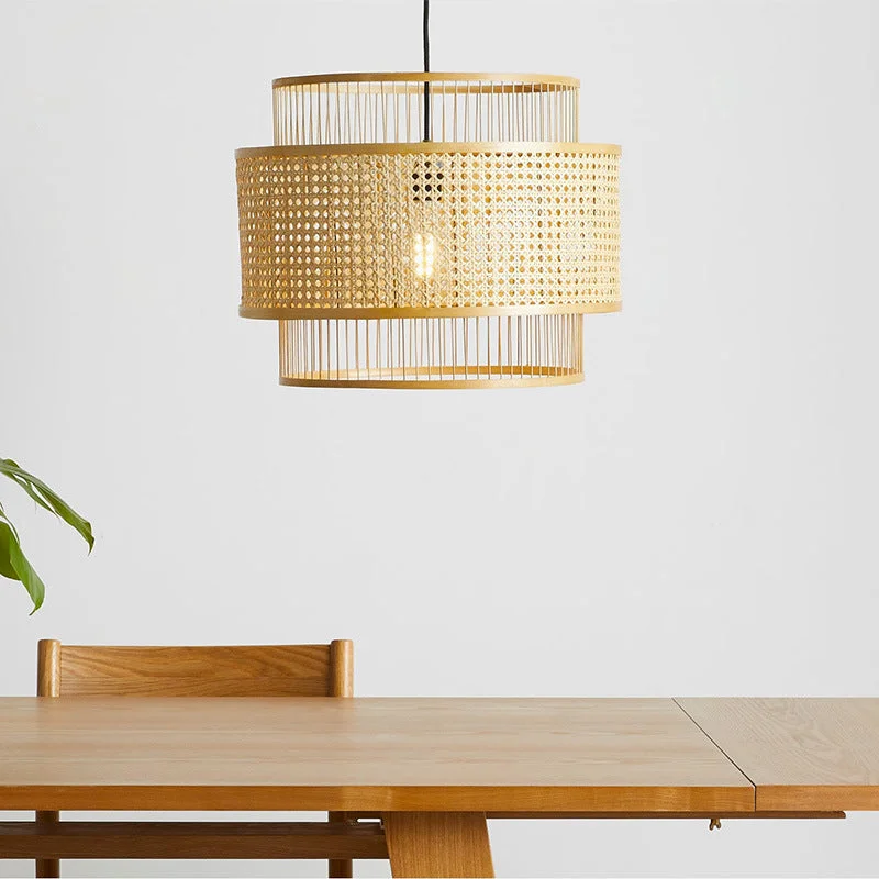 Nordic Bamboo Woven Pendant Lamp Japanese Style Chandelier
