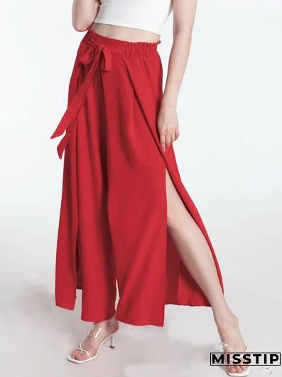 Tied Slit Wide Leg Pants