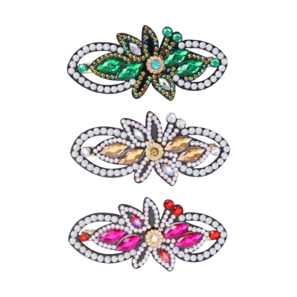 DIY 3Pcs Leaf Flower Diamond Painting Hairpin Diamond Hair Clips Gift for Girls