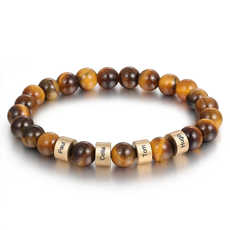 Personalized 4 names Brown Tiger Eye Men's Bracelet Gift For Him