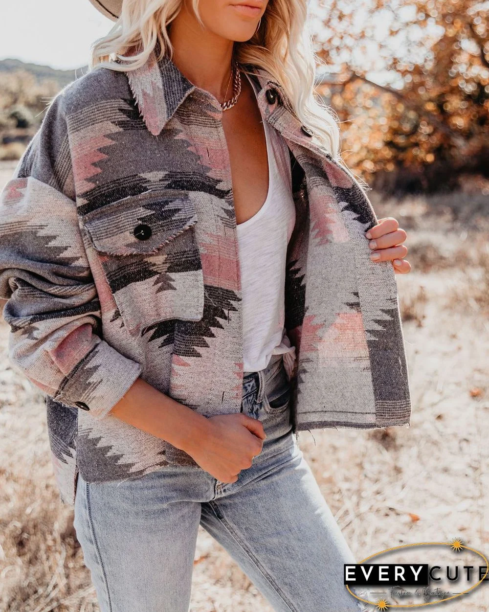 Casual Shirt Collar Ethnic Overcoat