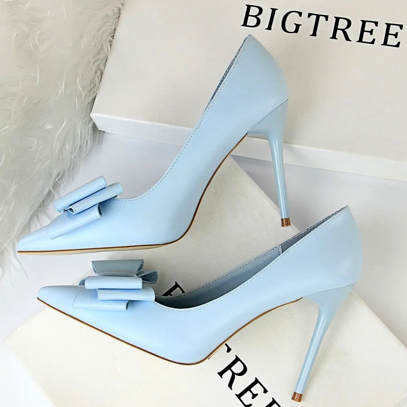 BIGTREE Shoes Bow Woman Pumps Sexy High Heels Shoes Women Stiletto Casual Women Heels Office Shoes Women Basic Pump Ladies Shoes