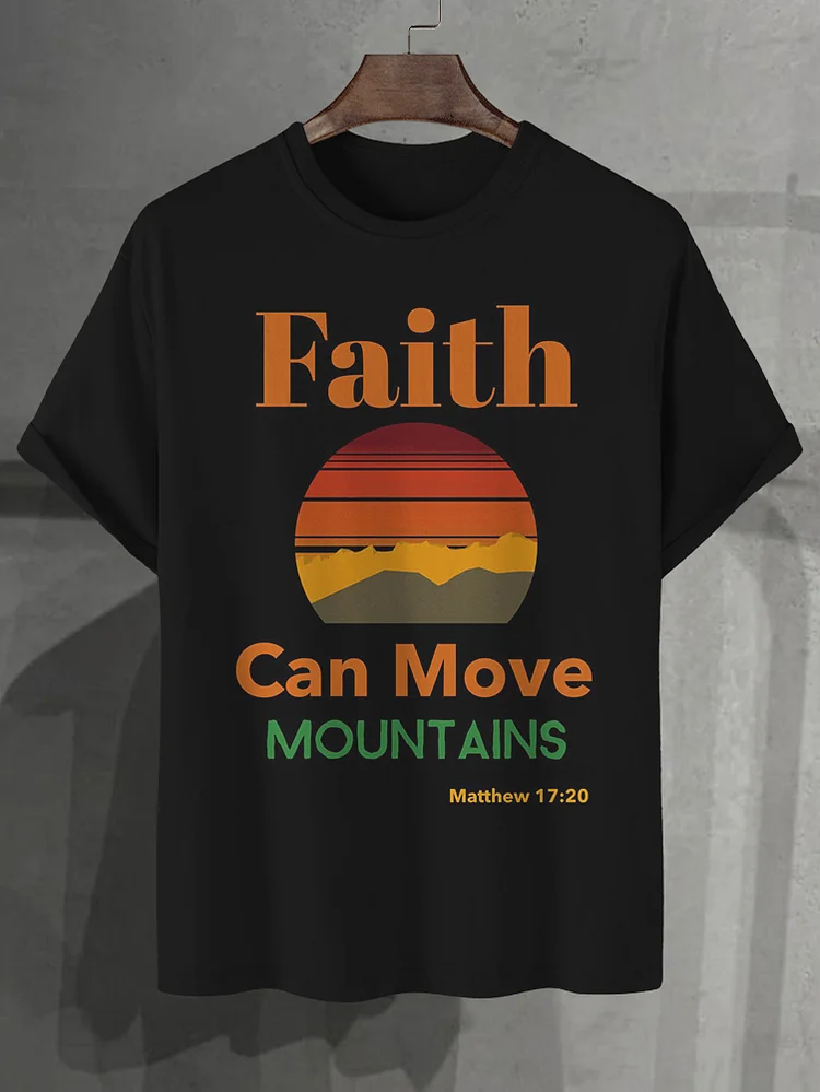 <💯Cotton>Men's Faith Can Move Mountains Art Print Cotton Casual T-Shirt