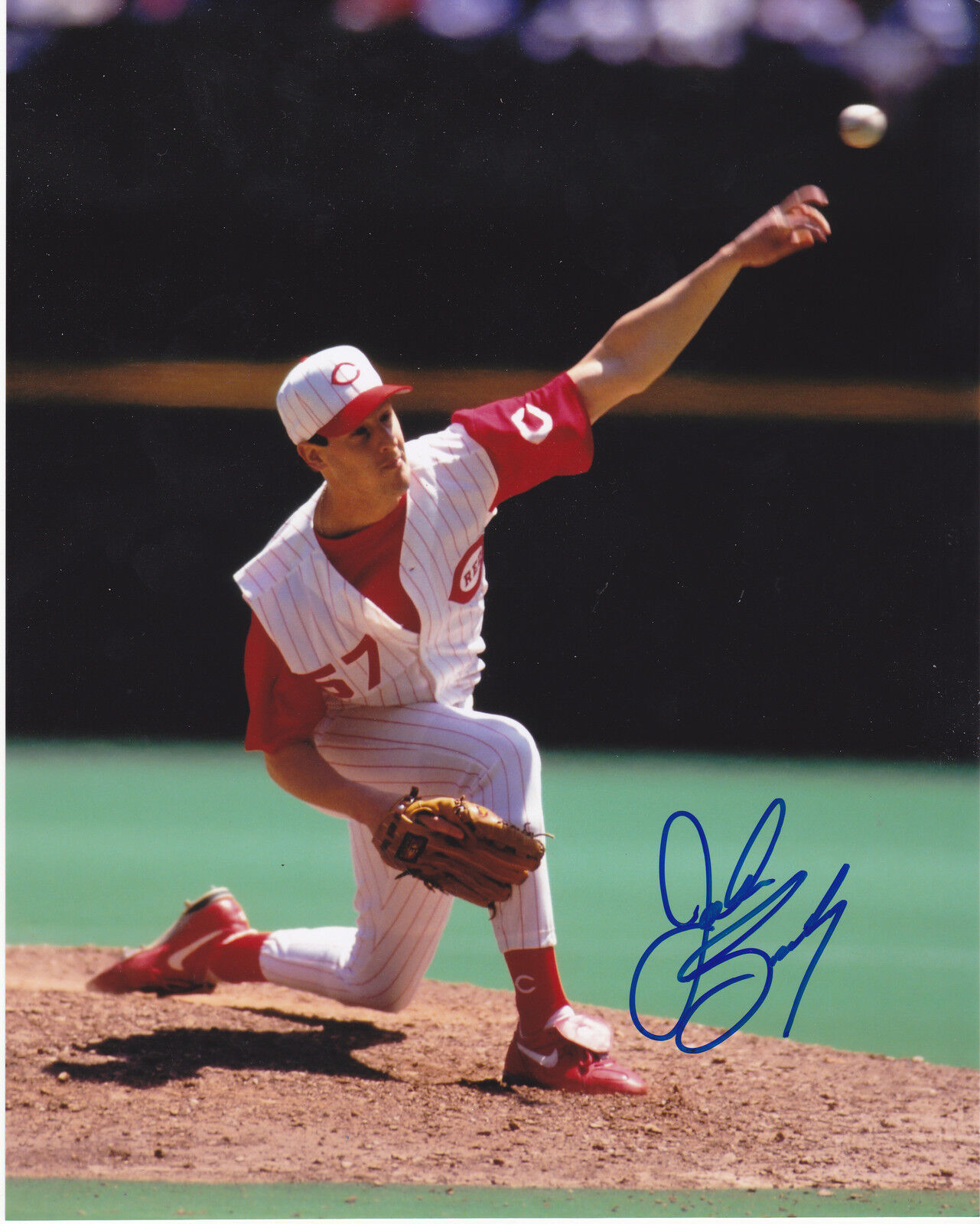 JOHN SMILEY CINCINNATI REDS ACTION SIGNED 8x10