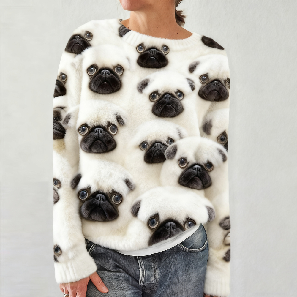 Cute Fluffy Dog Art Pattern Cozy Plush Sweatshirt elevenforest