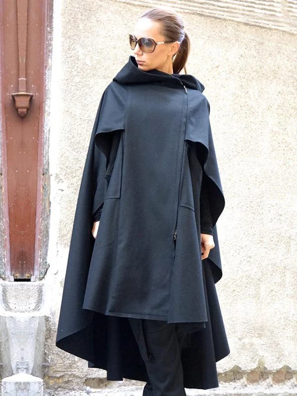 Deep Blue High-Low Cropped Cape Outwear