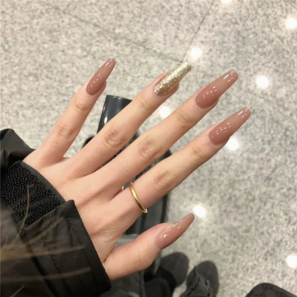 24PCS/Box Artificial Nails With Glue Milky White Pink Gradients Long Ballet Nail Stick Fake Nail Tips Full Cover Acrylic 2021-Nail Inspo