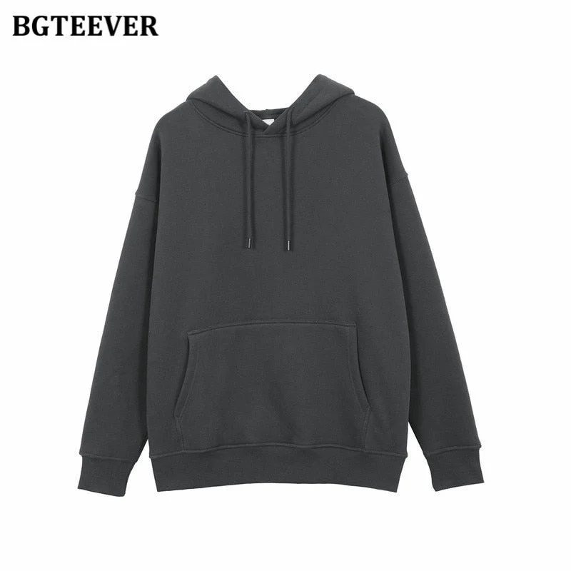 BGTEEVER Winter Thicken Fleece Women Couple Sweatshirt Cotton Oversized Hoodies Sweatshirts Female Warm Pullovers Jacket