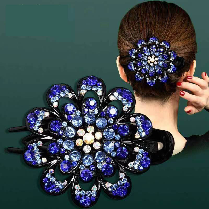 Rhinestones Flower Hair Clip Ponytail Hairclip Duckbill Hairpin Barrette Crystal Fancy Decorative Hair Accessories For Women