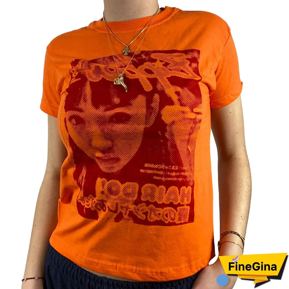 Gothic Portrait Print T-shirt Aesthetic Short Sleevle Sweats Tees Harajuku Streetwear White Crop Top Women Clothes