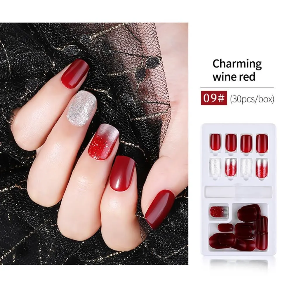 30PCS/Set Fake Nails Press Coffin False Full Artificial Short Kiss Detachable Stick Designs Press Nails Art Tipsy Cover Box-Nail Inspo