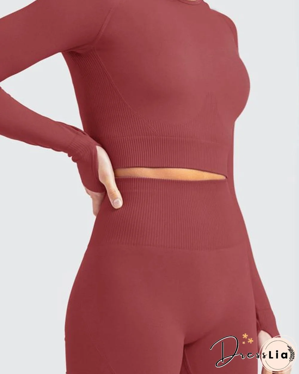 Long Sleeve Seamless Suit Sports Yoga Set 2 Piece