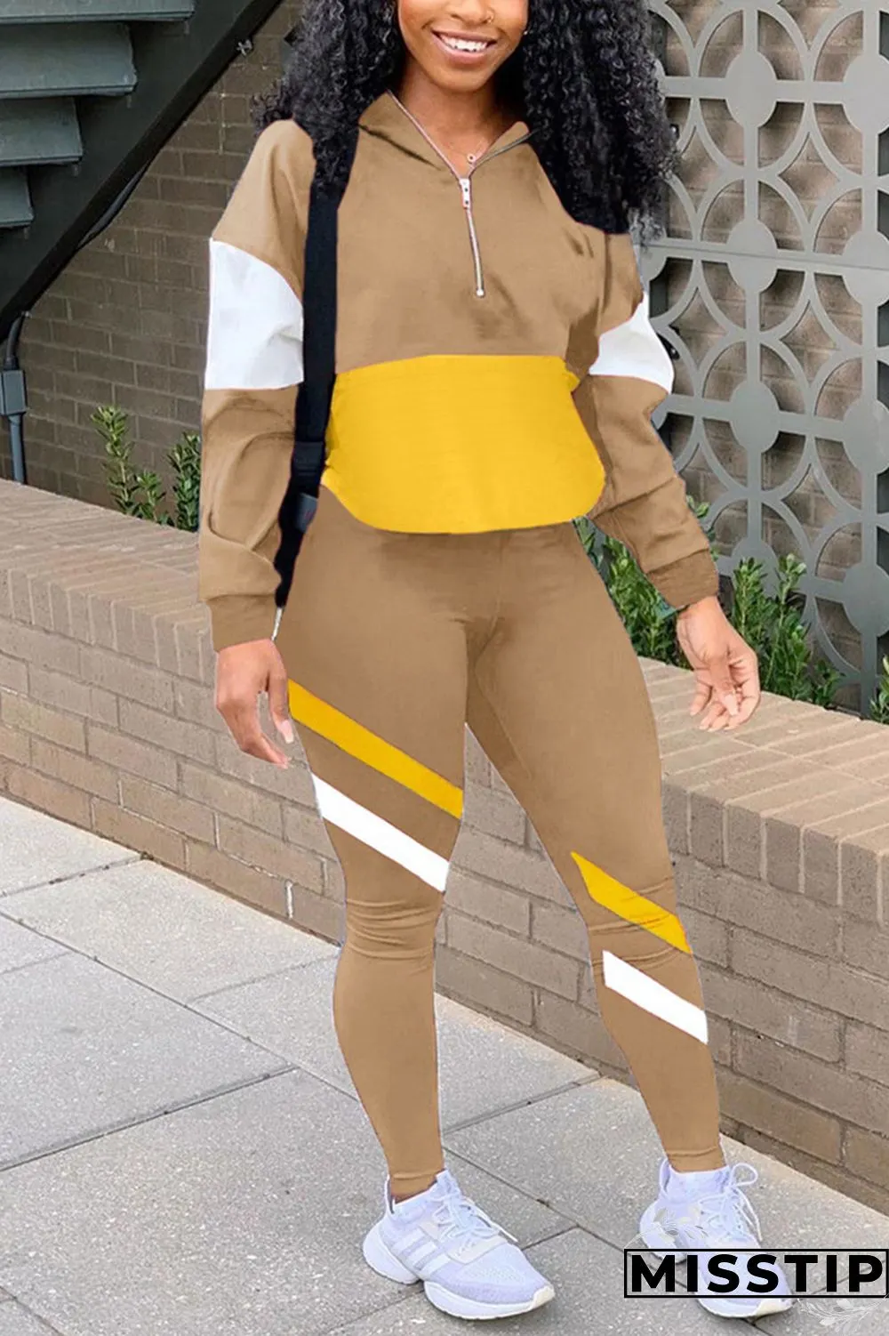 Orange Casual Sportswear Long Sleeve Zipper Collar Regular Sleeve Regular Patchwork Two Pieces