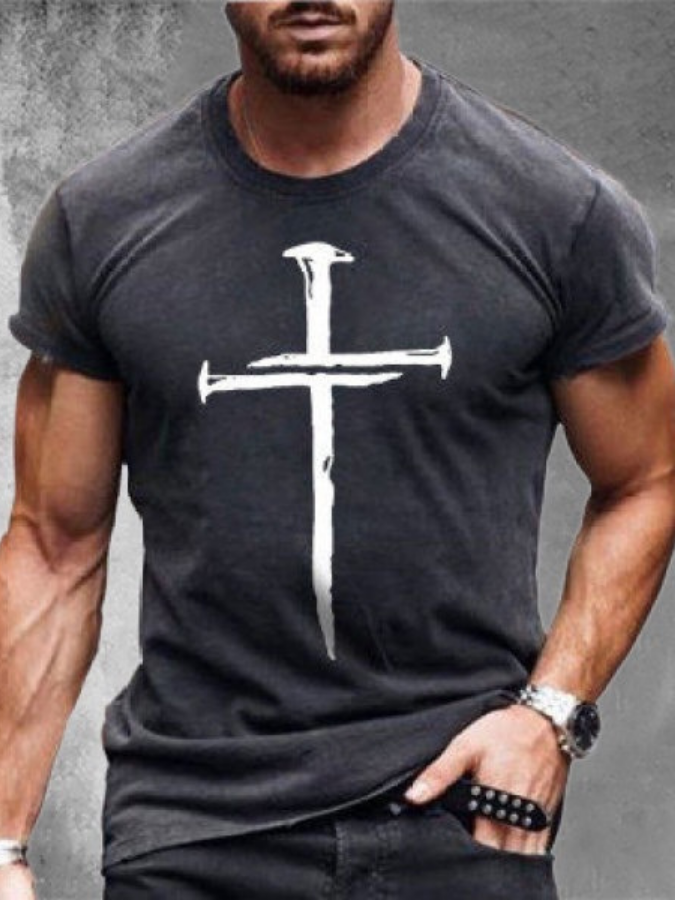 Art Cross Print Short Sleeve T-shirt