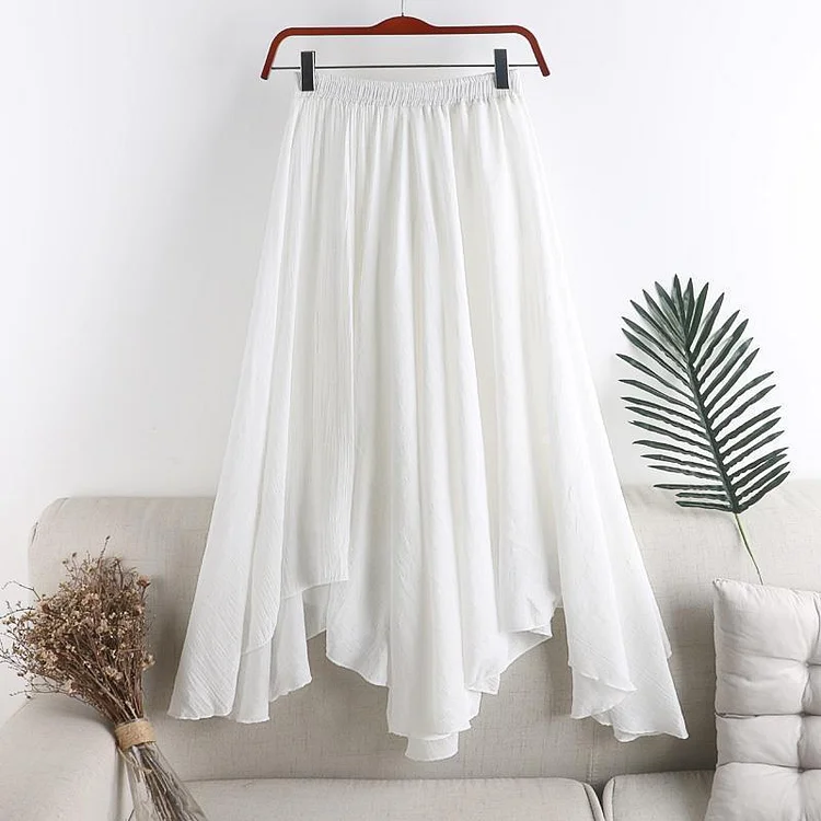 Wearshes Casual Cotton Linen High Waist Irregular Skirt