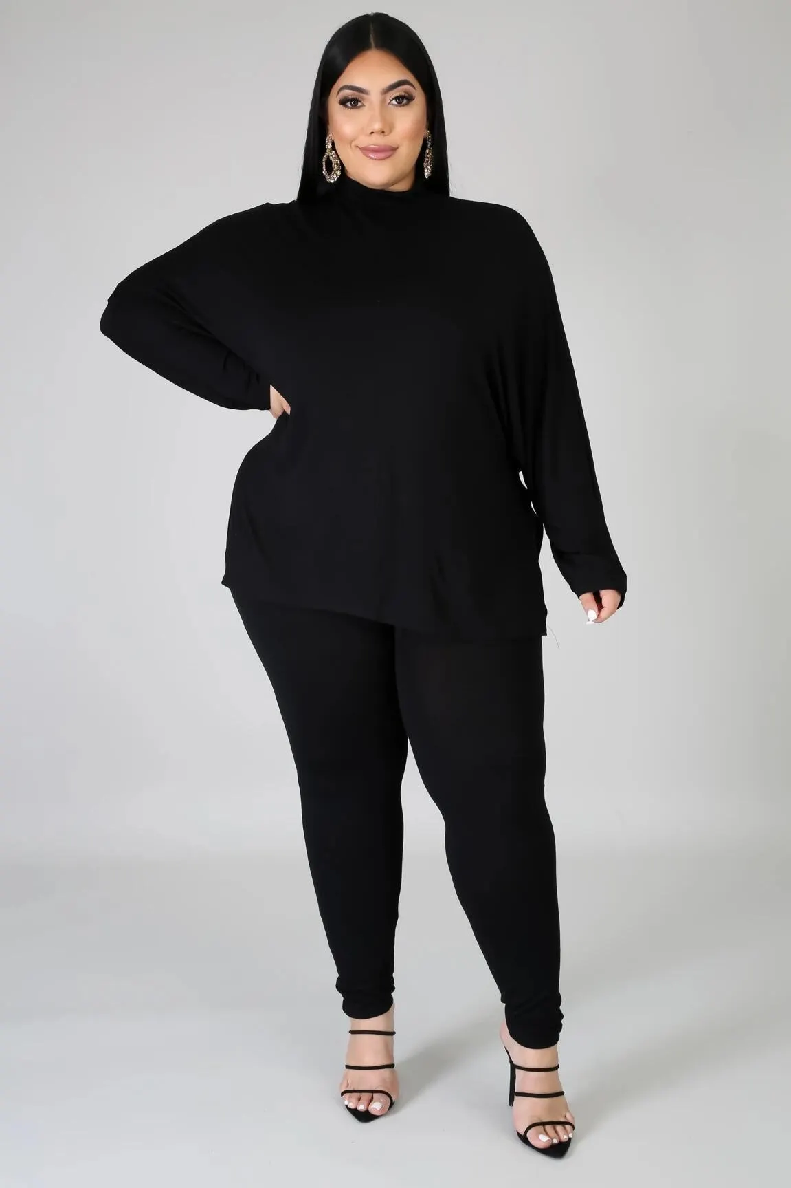 Autumn And Winter High Collar Solid Color Slit Long Sleeve Womens Casual Sports Two Piece