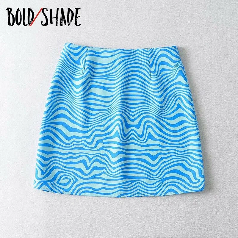 Bold Shade Grunge Fashion 90s Mini Skirt Striped Y2k Vintage High Waist Blue Women Hot Skirts Indie Clothes Aesthetic 2021 New