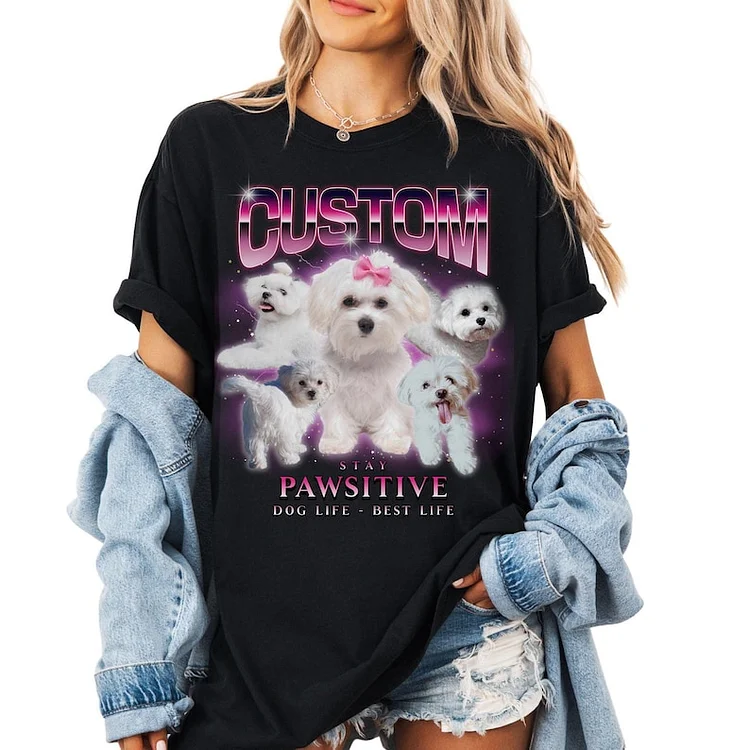 Custom Bootleg Rap Tee Dog, Personalized 90s Dog Tee Sweatshirt Hoodie