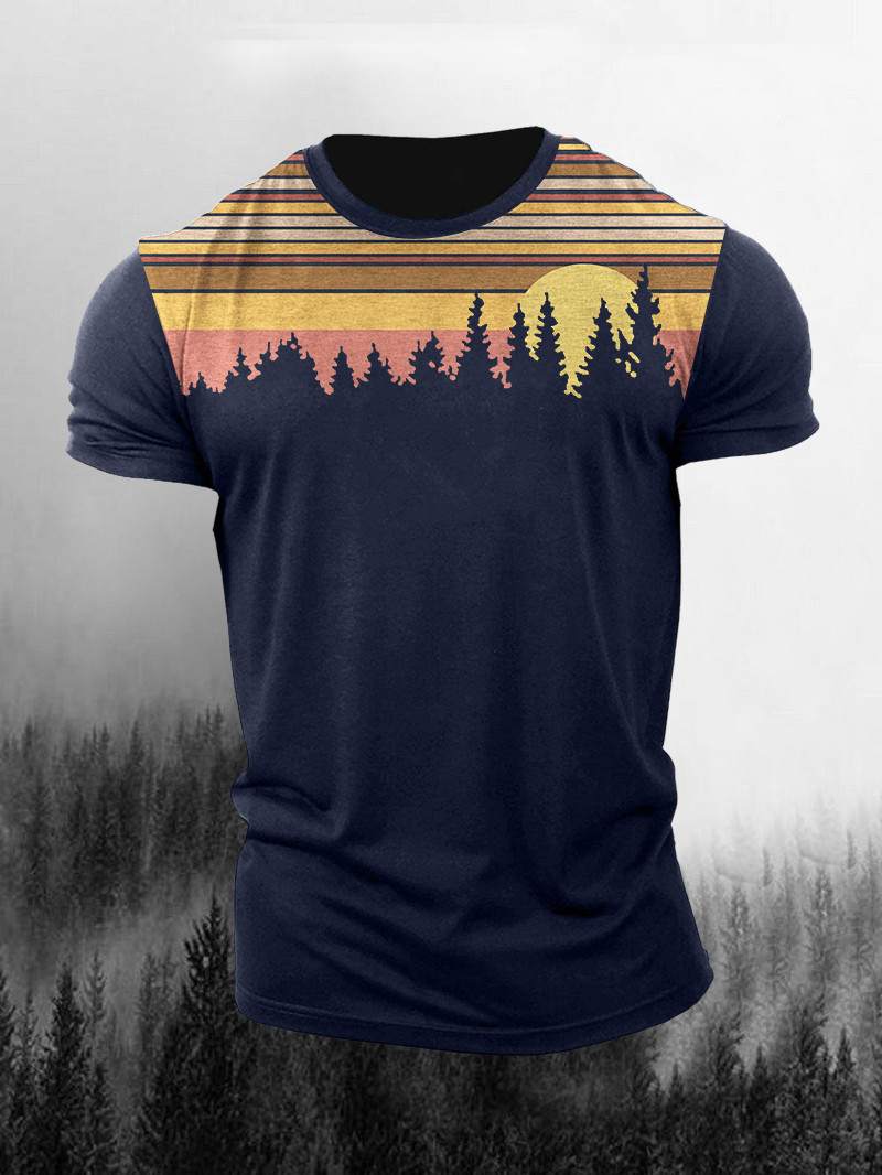 Forest Stripe Print Men's Casual T-Shirt