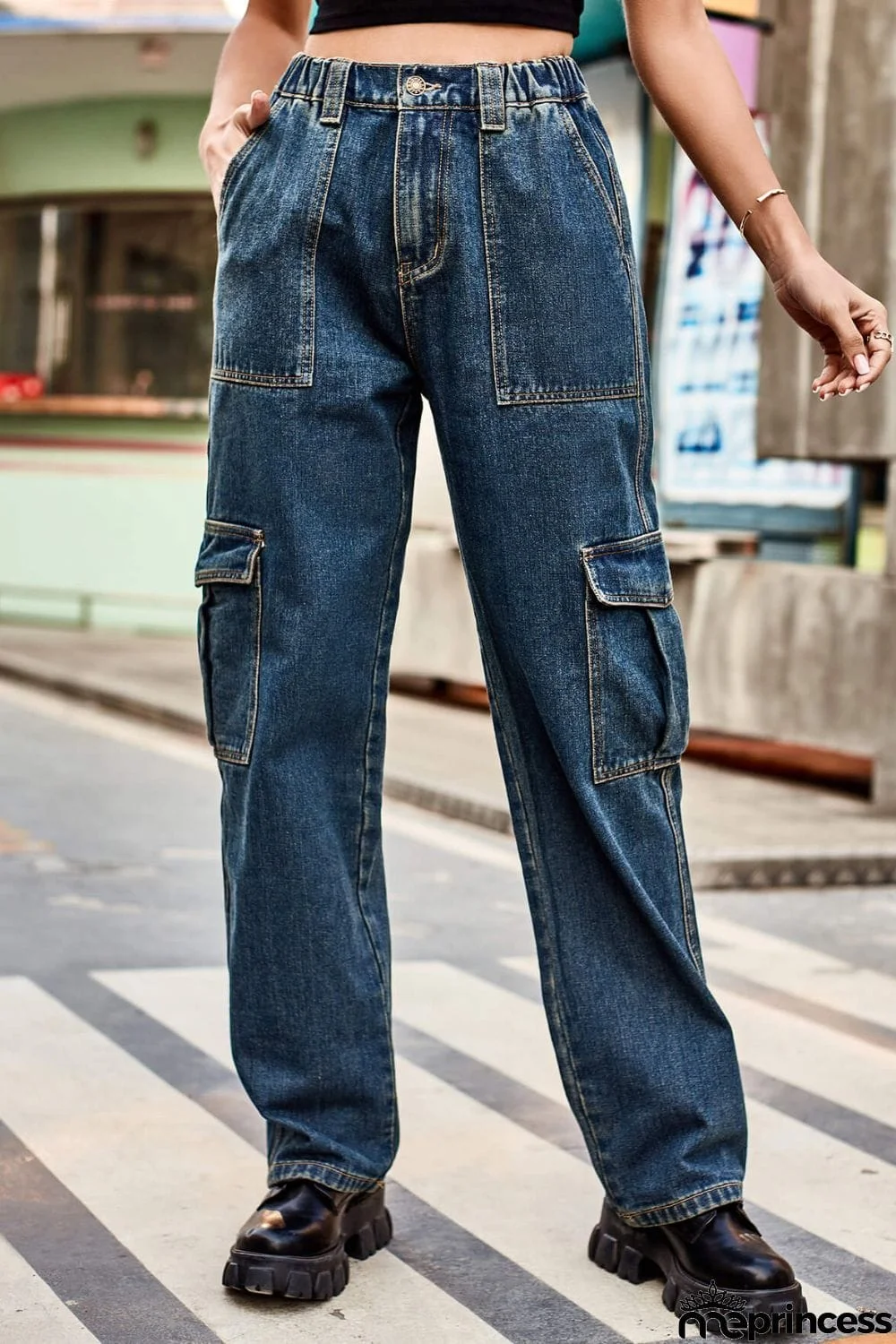 Long Straight Leg Jeans with Pockets