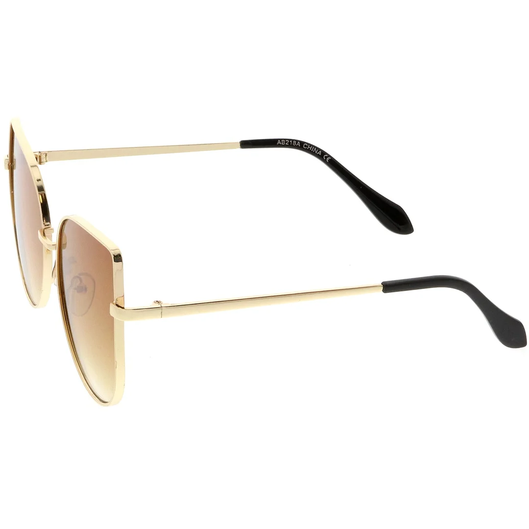 Women's Oversize Metal Cat Eye glasses With Pink Mirror Flat Lens 58mm