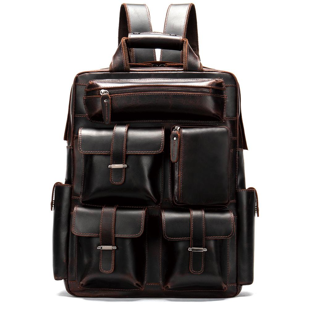 Crazy horse leather tactical business backpack