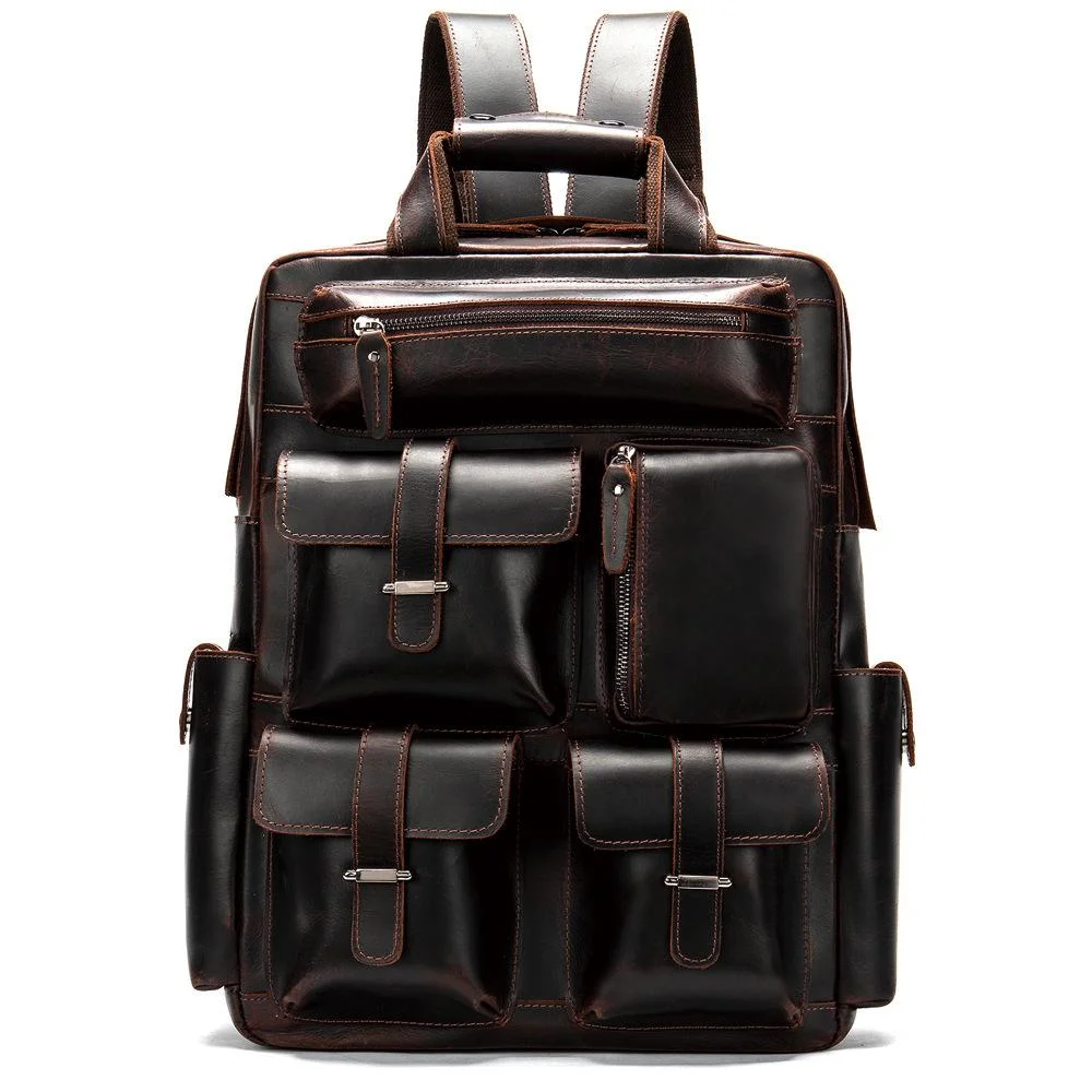 Crazy horse leather tactical business backpack
