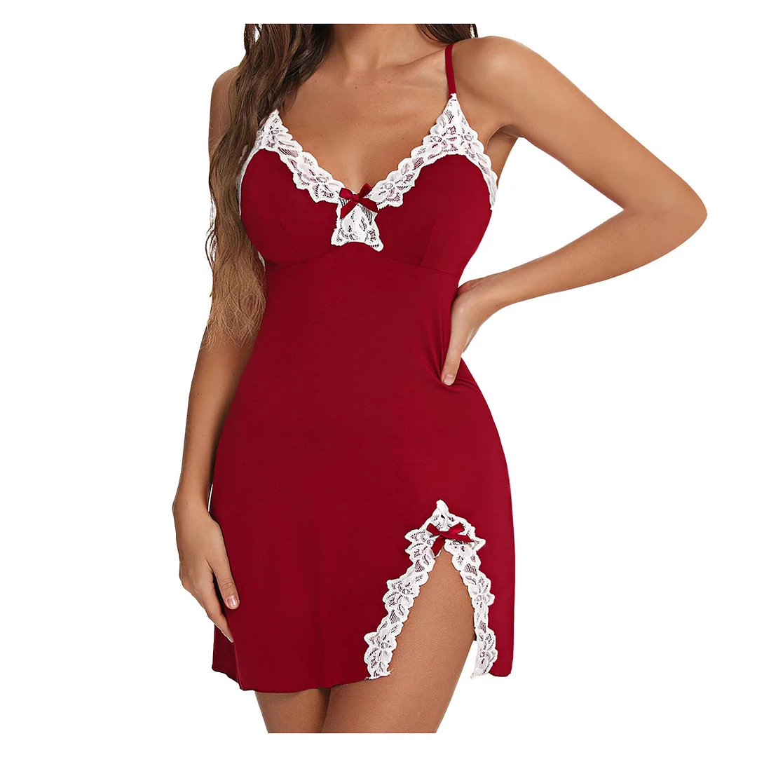 Brownm Large-Size Lingerie Gathering Sexy Deep V Sexy Side-Opening Body Slings Ajament Skirt Set